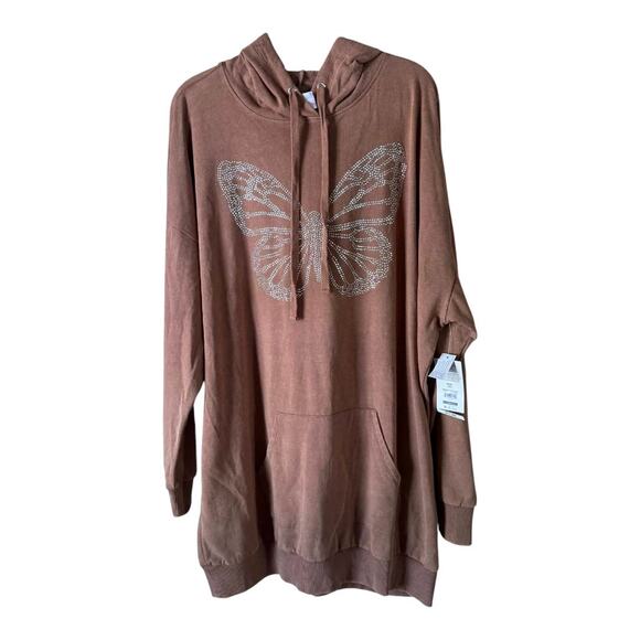 NOBO BUTTERFLY RHINESTONE HOODIE SWEATSHIRT BROWN NWT SIZE 3XL - Picture 6 of 7